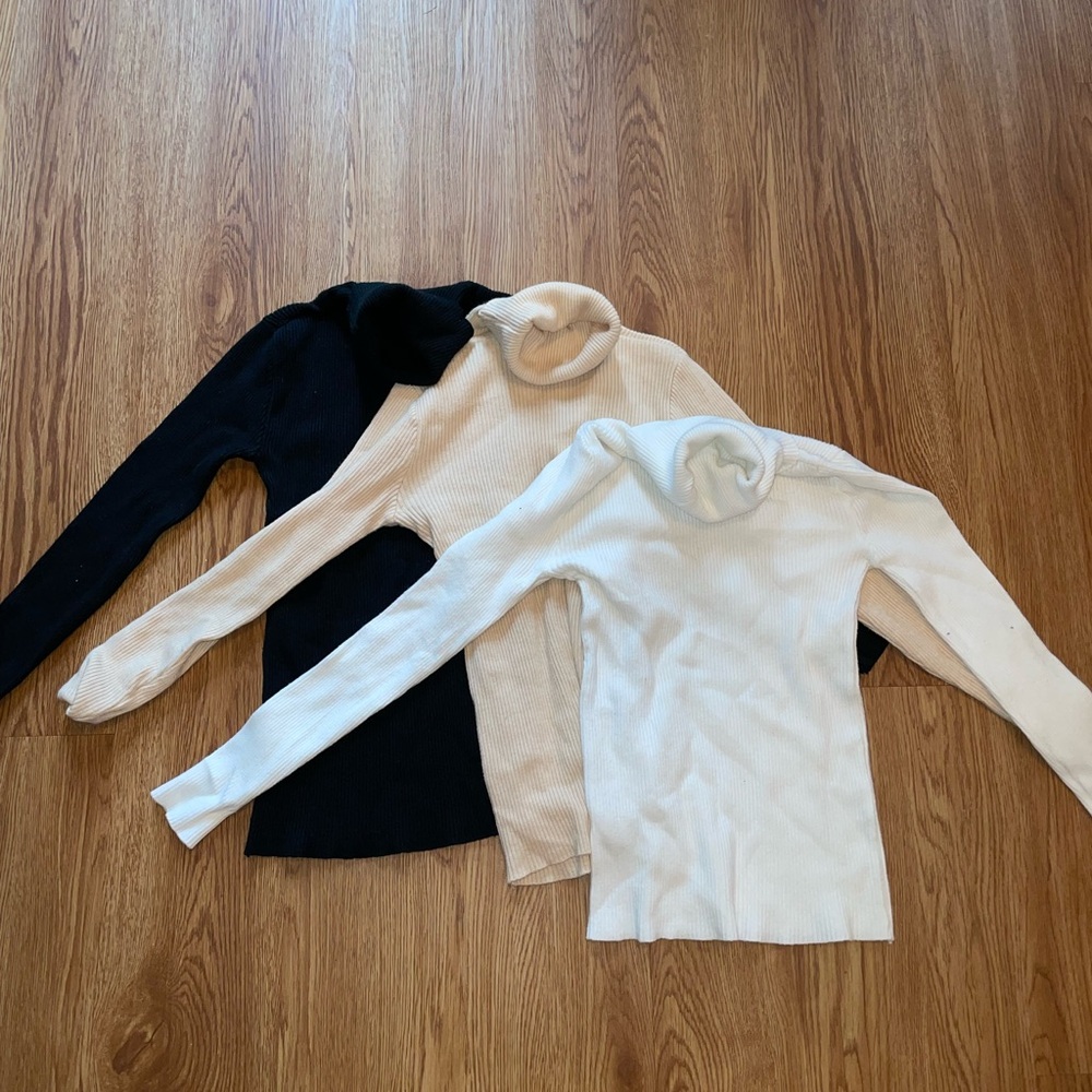 3 SHEIN Black, Cream, and White Turtleneck Sweaters